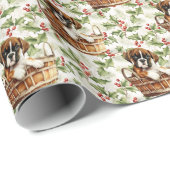 Schattigee Boxer Puppy in Mand Kerst Holly Cadeaupapier (Rol Hoek)