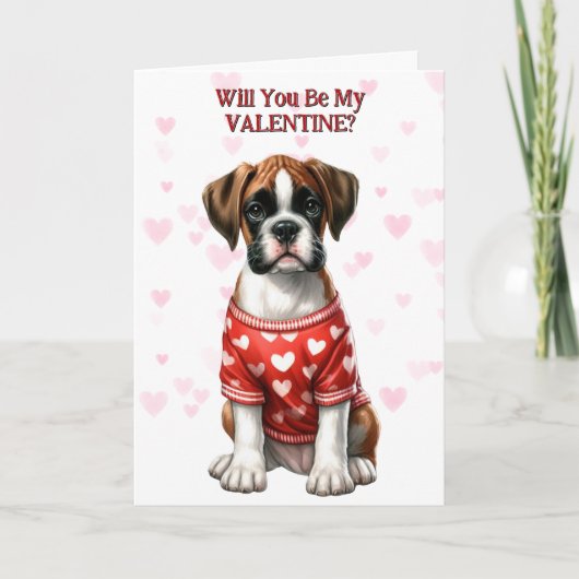 Schattigee Boxer Puppy in Trui Valentijn Feestdagen Kaart (Voorkant)