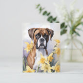Schattigee Boxerhond met gele narcissen Waterverf Briefkaart (Staand voorkant)
