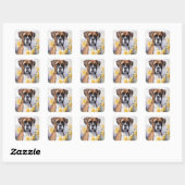 Schattigee Boxerhond met gele narcissen Waterverf Vierkante Sticker (Vel)