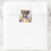 Schattigee Boxerhond met gele narcissen Waterverf Vierkante Sticker (Tas)