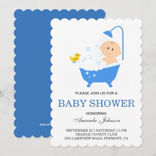 Schattigee Boy Bubble Bath Baby shower Uitnodiging (Voorkant / Achterkant)