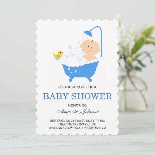 Schattigee Boy Bubble Bath Baby shower Uitnodiging (Staand voorkant)