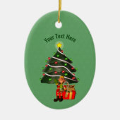 Schattigee Boy Elf Tree Holiday gepersonaliseerd Keramisch Ornament (Voorkant)