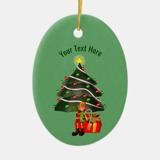 Schattigee Boy Elf Tree Holiday gepersonaliseerd Keramisch Ornament (Voorkant)