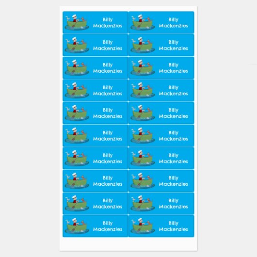 Schattigee Boy Sailor Roeiboot cartoon gepersonali Labels (Vel)