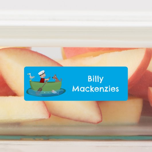 Schattigee Boy Sailor Roeiboot cartoon gepersonali Labels (Aangebracht)