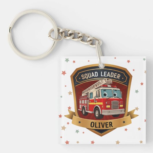 Schattigee brandweerbadge gepersonaliseerd sleutelhanger (Voorkant)