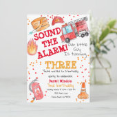 Schattigee brandweerman, brandweerwagen kind verja kaart (Staand voorkant)