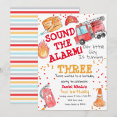 Schattigee brandweerman, brandweerwagen kind verja kaart (Voorkant / Achterkant)