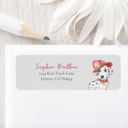 Schattigee brandweerman Dalmatiër Etiket (Insitu)