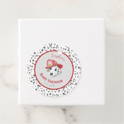 Schattigee Brandweerman Dalmatische Baby shower Bedankjes Labels (In situ)
