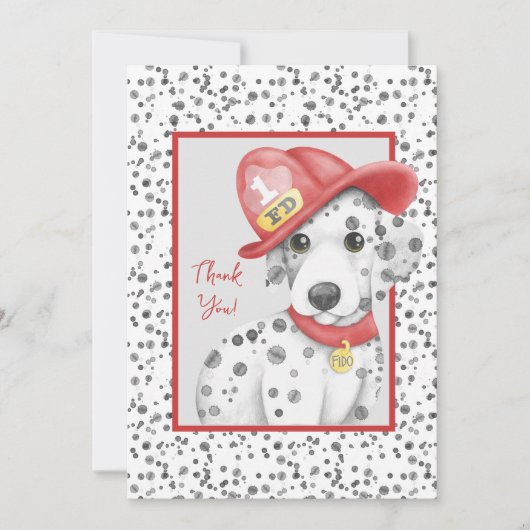 Schattigee Brandweerman Dalmatische Baby shower Bedankkaart (Voorkant)