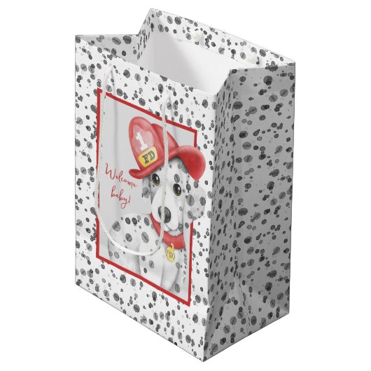 Schattigee Brandweerman Dalmatische Baby shower Medium Cadeauzakje (Voorkant Gekanteld)