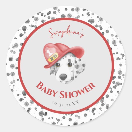 Schattigee Brandweerman Dalmatische Baby shower Ronde Sticker (Voorkant)