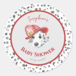 Schattigee Brandweerman Dalmatische Baby shower Ronde Sticker