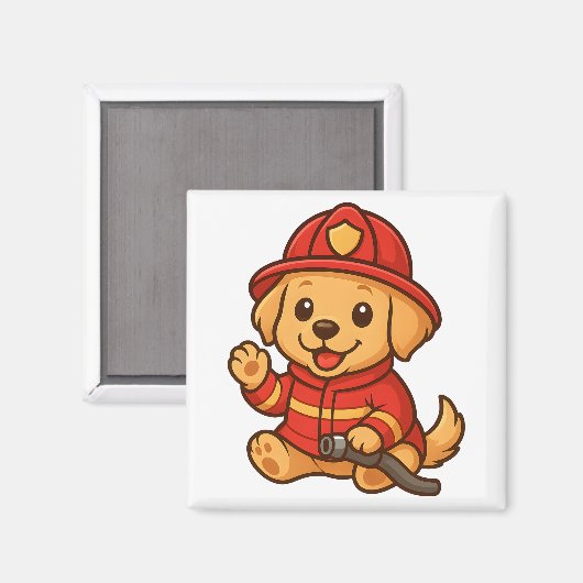 Schattigee Brandweerman Golden Retriever Magnet ke (Voorkant / Achterkant)