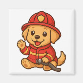 Schattigee Brandweerman Golden Retriever Magnet ke (Voorkant)