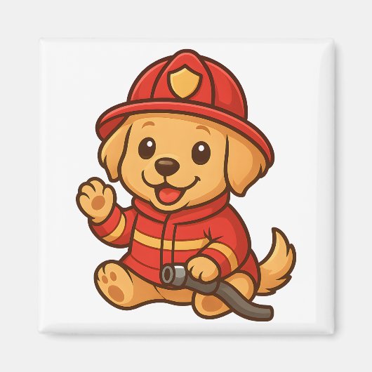 Schattigee Brandweerman Golden Retriever Magnet ke (Voorkant)