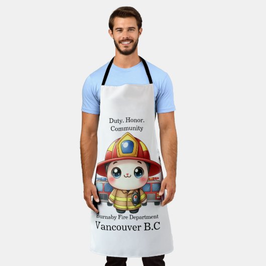 Schattigee brandweerman met hulpvoertuigen schort (Gedragen)