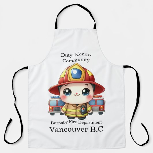 Schattigee brandweerman met hulpvoertuigen schort (Voorkant)