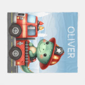 Schattigee brandweerman Trex Dinosaurus Fleece Deken (Voorkant (Horizontaal))