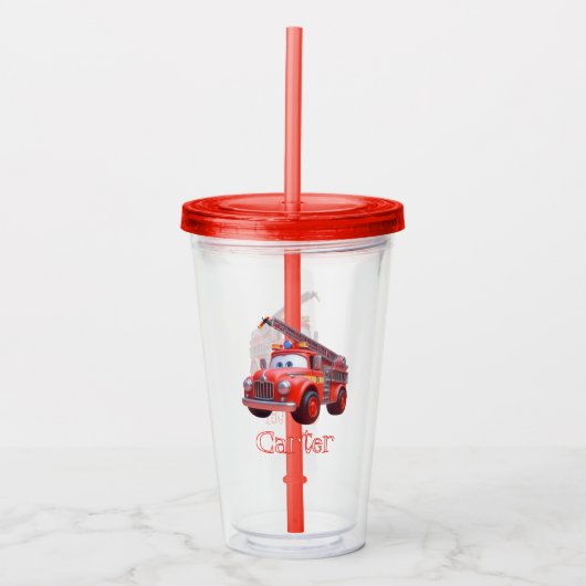 Schattigee brandweerwagen acryl drinkbeker (Voorkant)