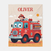 Schattigee Brandweerwagen en Brandweerman Jongen Fleece Deken (Voorkant)