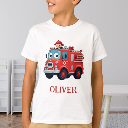 Schattigee brandweerwagen en brandweerman t-shirt