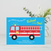 Schattigee Brandweerwagen Kinder 1e Verjaardagsfee Kaart (Staand voorkant)