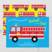 Schattigee Brandweerwagen Kinder 1e Verjaardagsfee Kaart (Voorkant / Achterkant)