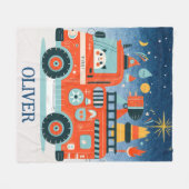 Schattigee brandweerwagen met een kat 's nachts fleece deken (Voorkant (Horizontaal))