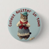 Schattigee breier in de stad breien kat haakliefhe ronde button 5,7 cm (Voorkant)