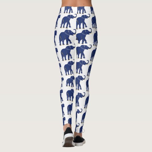 Schattigee Bright Blue Thai Elephant Pattern Leggi Leggings (Achterkant)