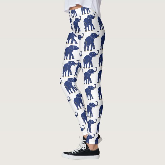 Schattigee Bright Blue Thai Elephant Pattern Leggi Leggings (Links)