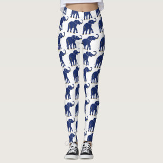 Schattigee Bright Blue Thai Elephant Pattern Leggi Leggings