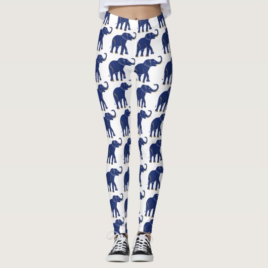 Schattigee Bright Blue Thai Elephant Pattern Leggi Leggings (Voorkant)