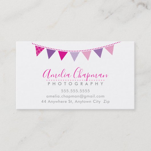 SCHATTIGEE BRIGHT BUNTING vet feest roze paarse Visitekaartje (Voorkant)