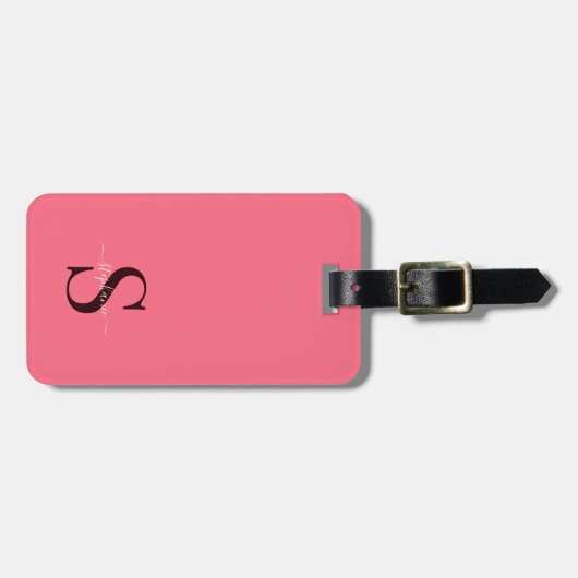 Schattigee Bright Pink Monogram Initialen en naam Bagagelabel (Voorkant horizontaal)
