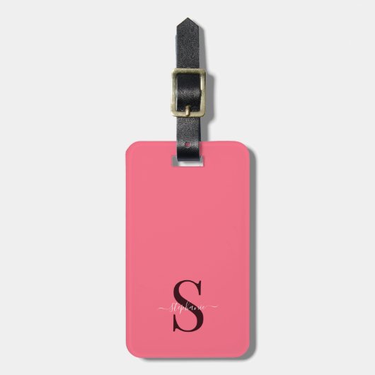 Schattigee Bright Pink Monogram Initialen en naam Bagagelabel (Voorkant verticaal)