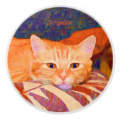 Schattigee Bright Sinaasappel Tabby Cat Keramische Knop (Voorkant)