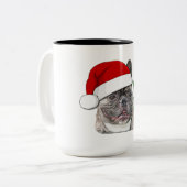 Schattigee Brindle Franse Bulldog Puppy Santa Tweekleurige Koffiemok (Voorkant links)
