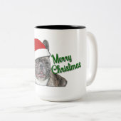 Schattigee Brindle Franse Bulldog Puppy Santa Tweekleurige Koffiemok (Voorkant rechts)