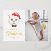 Schattigee Britse Korthaar Kat Kerstman Foto Kerst Folie Feestdagenkaart (Voorkant)