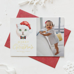 Schattigee Britse Korthaar Kat Kerstman Foto Kerst Folie Feestdagenkaart