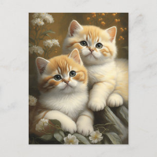 Schattigee Britse Korthaar Kittens in Flowers Gard Briefkaart