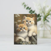 Schattigee Britse Korthaar Kittens in Flowers Gard Briefkaart (Staand voorkant)