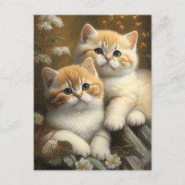 Schattigee Britse Korthaar Kittens in Flowers Gard Briefkaart