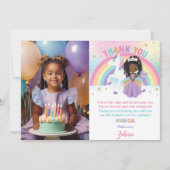 Schattigee Brown Princess Rainbow Unicorn Verjaard Bedankkaart (Voorkant)