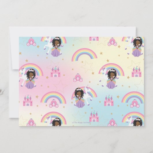 Schattigee Brown Princess Rainbow Unicorn Verjaard Bedankkaart (Achterkant)